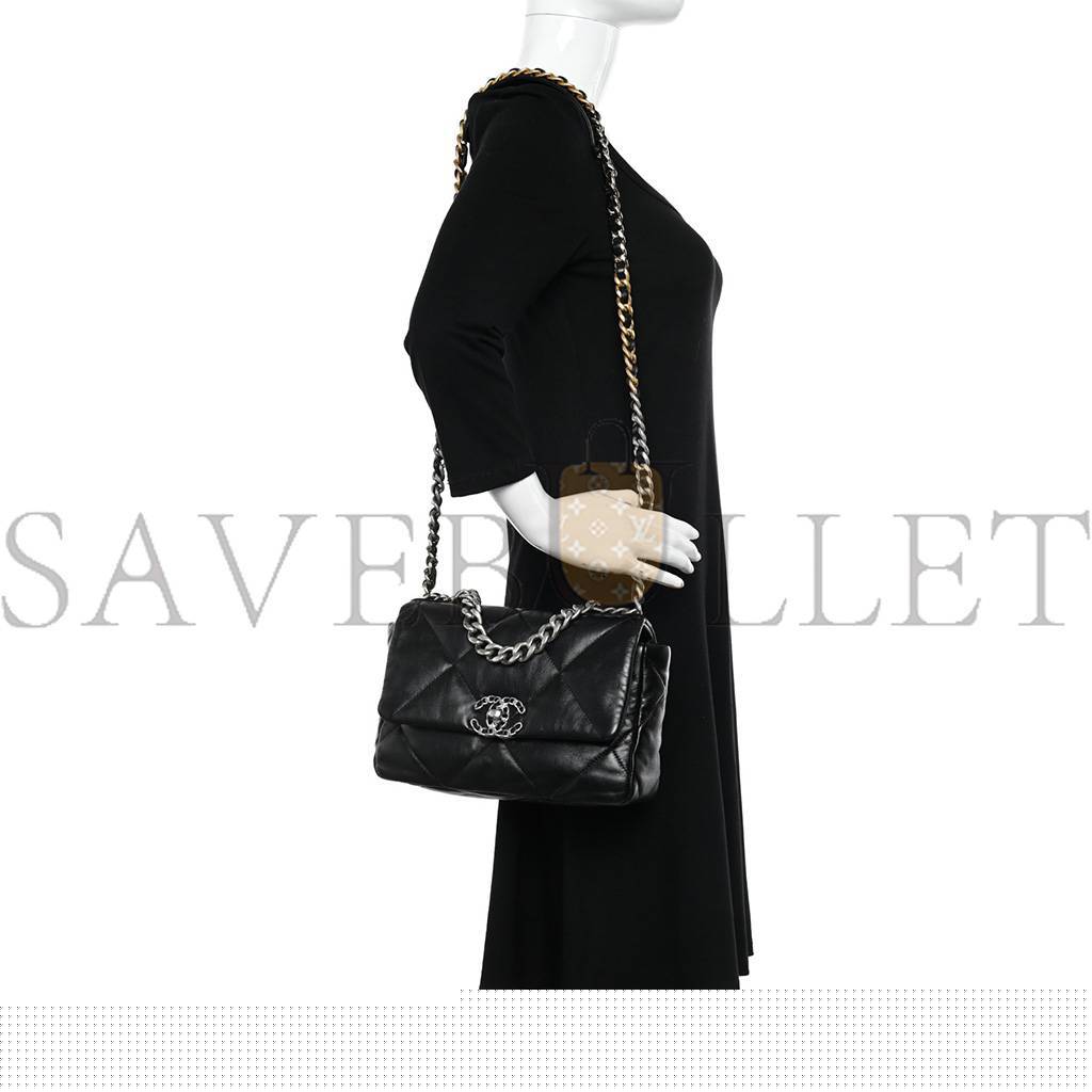 Ch*el master lambskin quilted medium Ch*el 19 flap black as1160 (26*16*9cm)